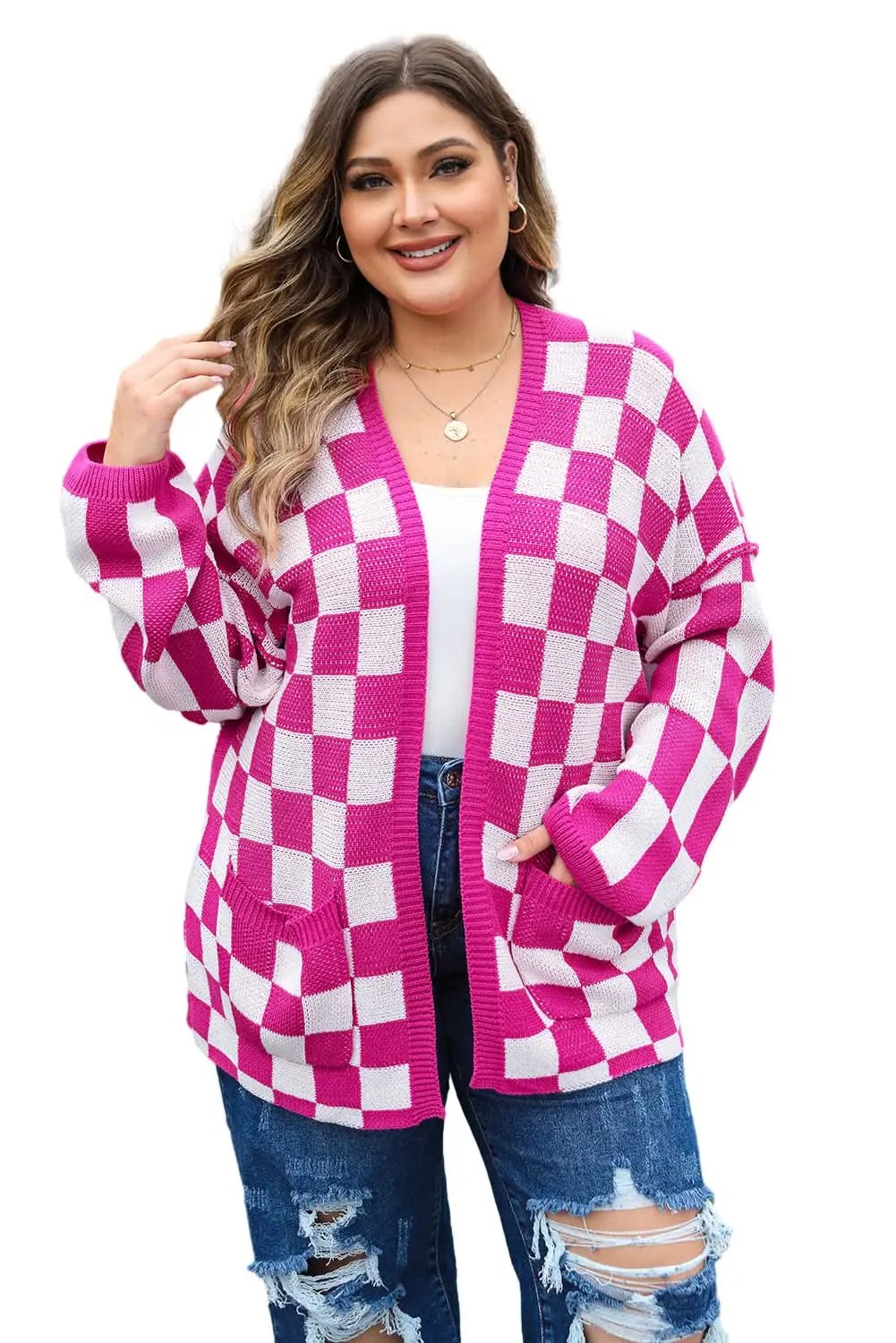 Bonbon plus size checkered cardigan - Love Salve